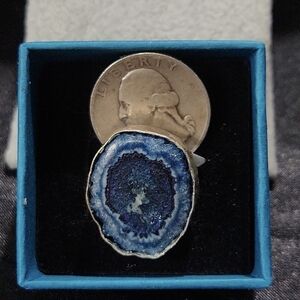 ~Beautiful, Colossal- Size, Round-Shaped Blue Geode Ring/ Gorgeous,Ornate Bezel~